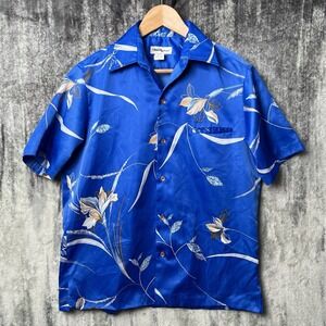 Vintage Tori Richard Hawaiian Shirt Mens S Blue Floral Polyester 70s USA